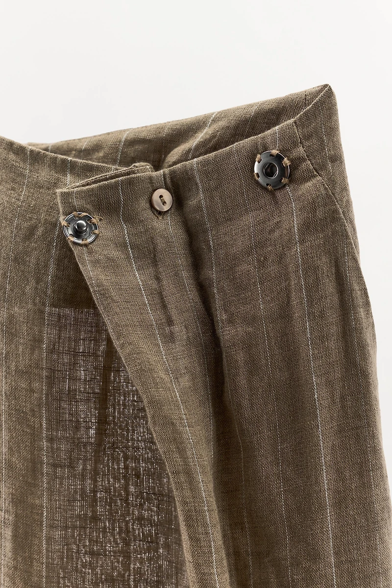 STRIPED LINEN BAGGY PANTS