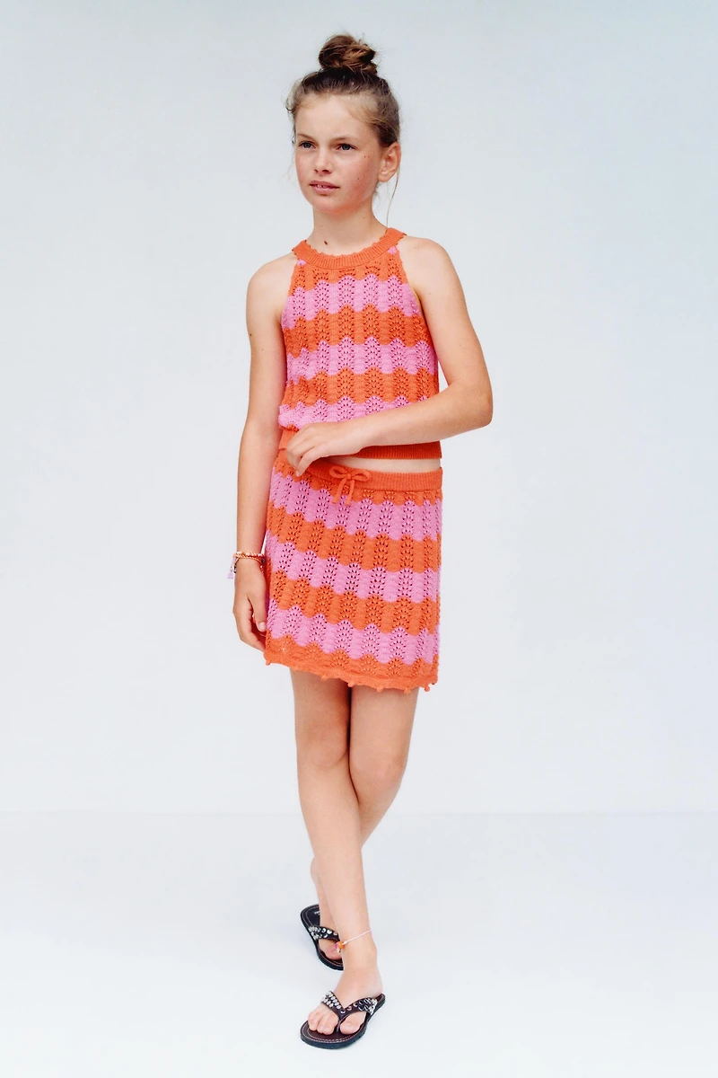 STRIPED CROCHET KNIT SKIRT