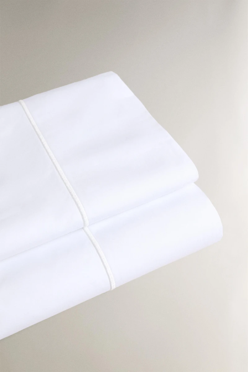 SCALLOPED EDGE 800-THREAD-COUNT COTTON PERCALE FLAT SHEET