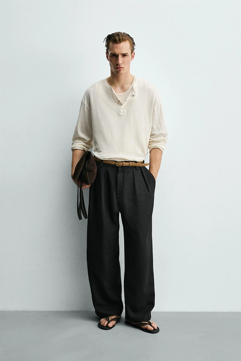 COTTON - LINEN HENLEY T-SHIRT