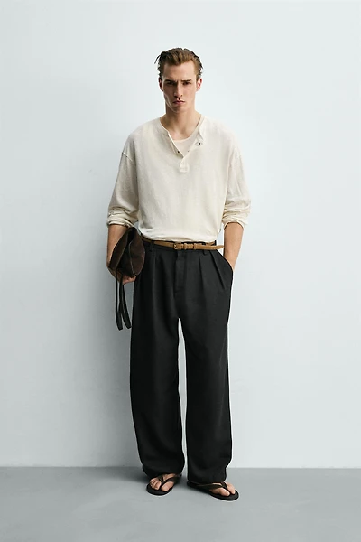 COTTON - LINEN HENLEY T-SHIRT