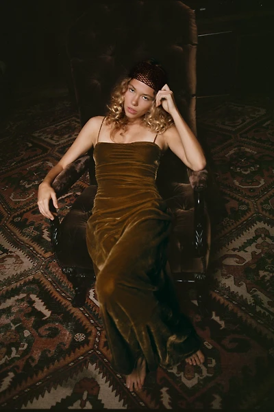 DRAPED VELVET LONG DRESS