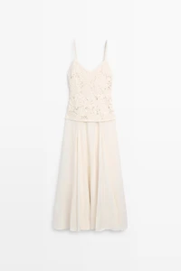 Long dress with contrast crochet detail