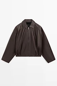 Pleated nappa leather jacket