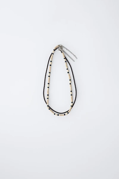 PACK OF TWO BRAIDED ROPE AND WOOD BEAD NECKLACES