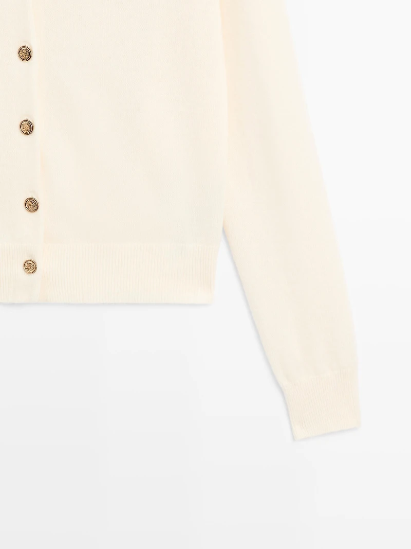 Wool knit cardigan with gold buttons