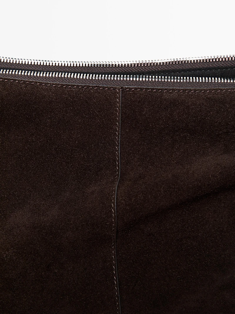 Split suede leather bucket bag