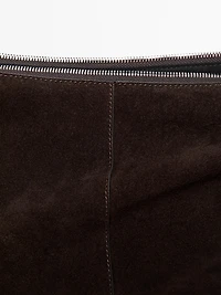 Split suede leather bucket bag