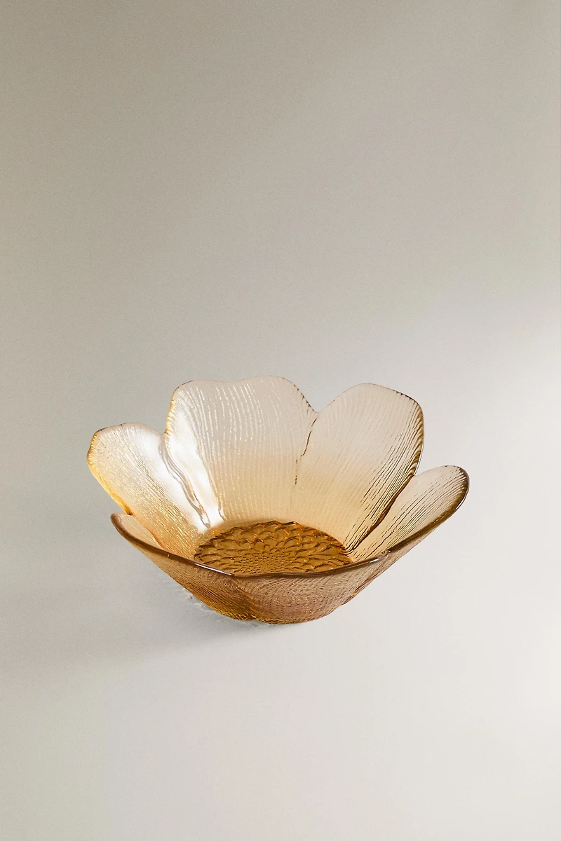 GLASS BOWL WITH RAISED FLORAL DESIGN