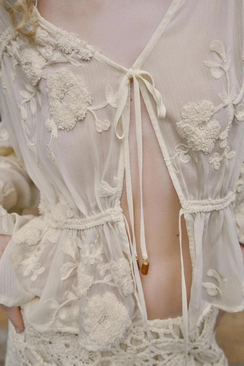 EMBROIDERED SHEER BLOUSE