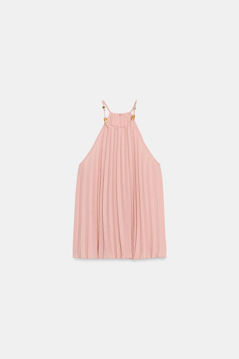 PLEATED BEADED HALTER TOP