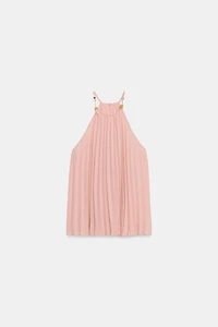 PLEATED BEADED HALTER TOP