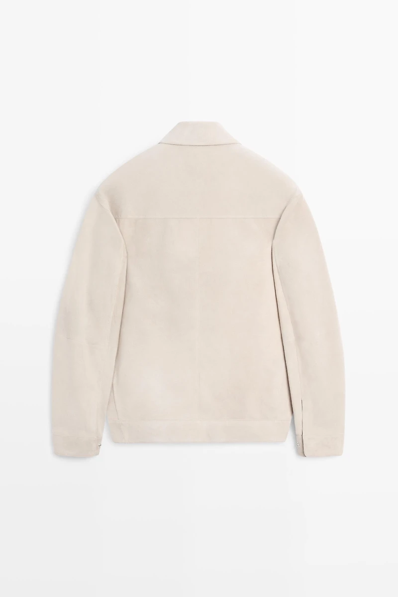 Veste à col en cuir finition daim