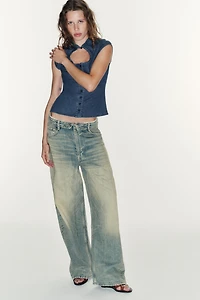 FAUX DENIM BUTTON-UP TOP