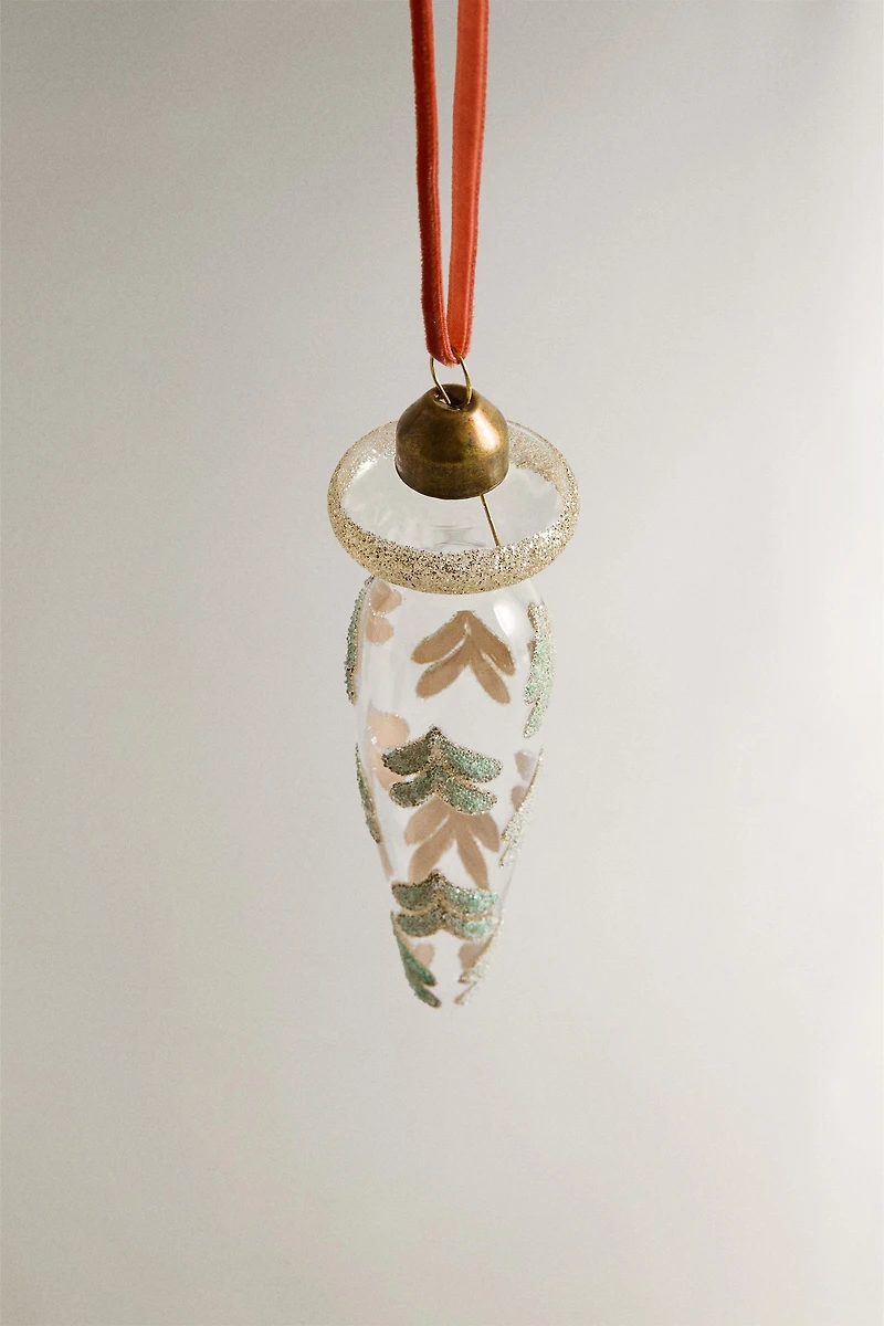 ELONGATED GLITTERY LEAF CHRISTMAS TREE ORNAMENT