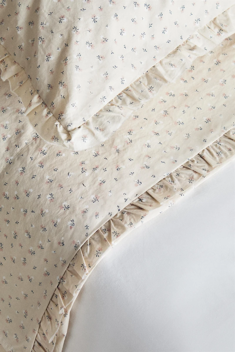 CHILDREN'S FLORAL RUFFLED FLAT SHEET
