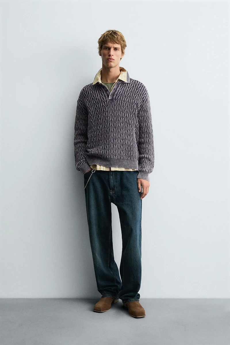 GEOMETRIC JACQUARD KNIT POLO SHIRT