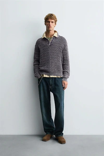 GEOMETRIC JACQUARD KNIT POLO SHIRT