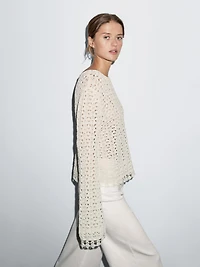 Cotton blend openwork crochet sweater