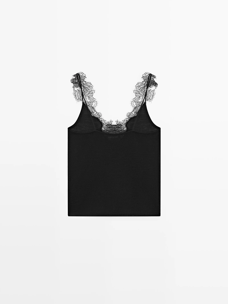 Strappy knit top with lace trim detail