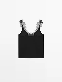 Strappy knit top with lace trim detail