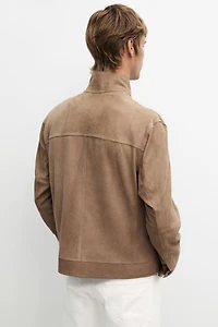 Nubuck leather stand-up collar jacket
