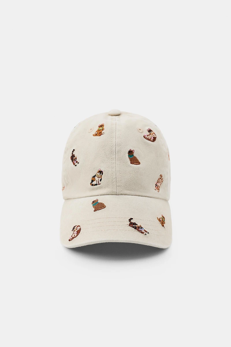 EMBROIDERED CAT TWILL CAP