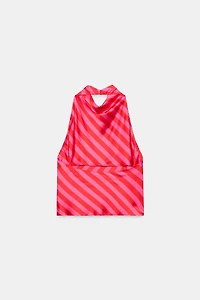 STRIPED SATIN HALTER TOP