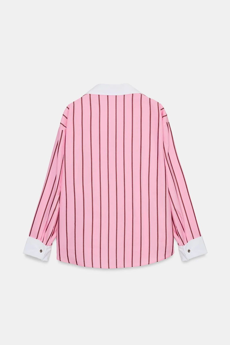 OVERSIZED STRIPED SHIRT WITH CONTRAST CUFFS