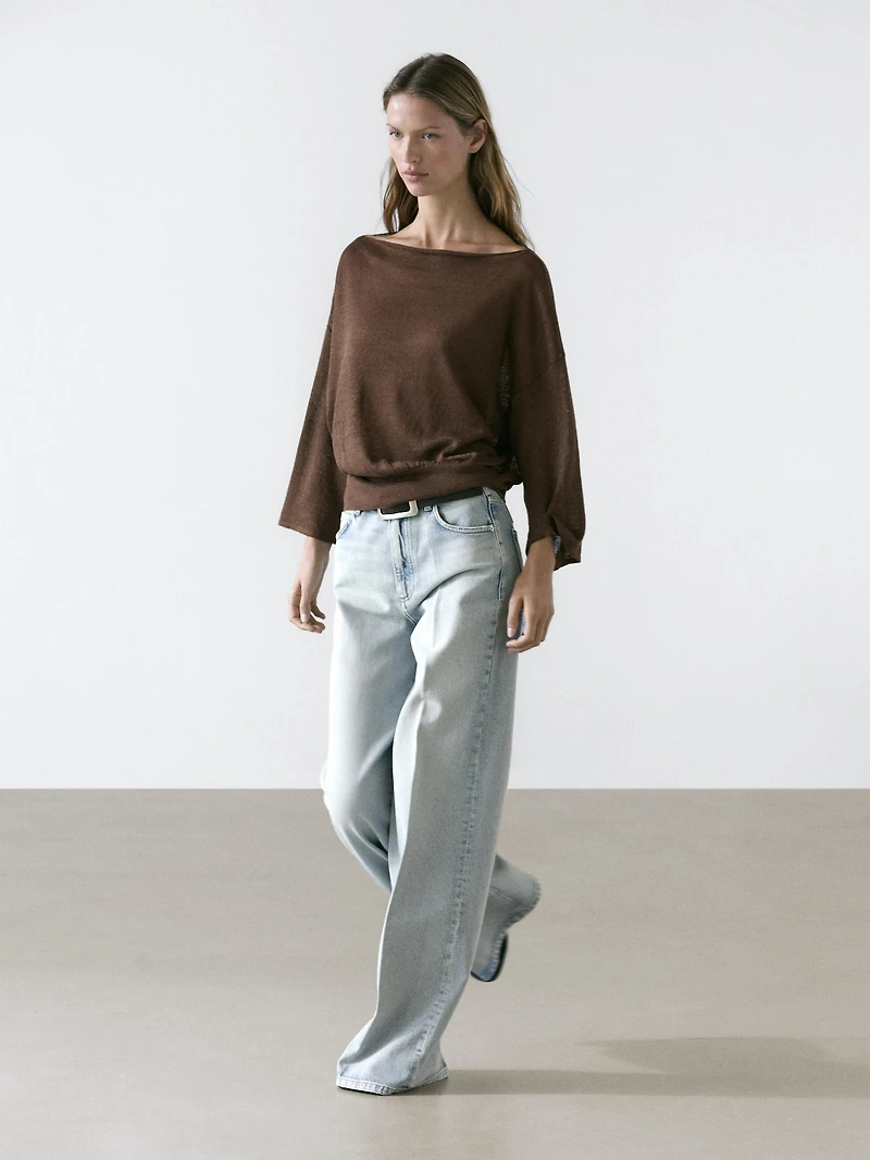 Linen knit boat neck T-shirt