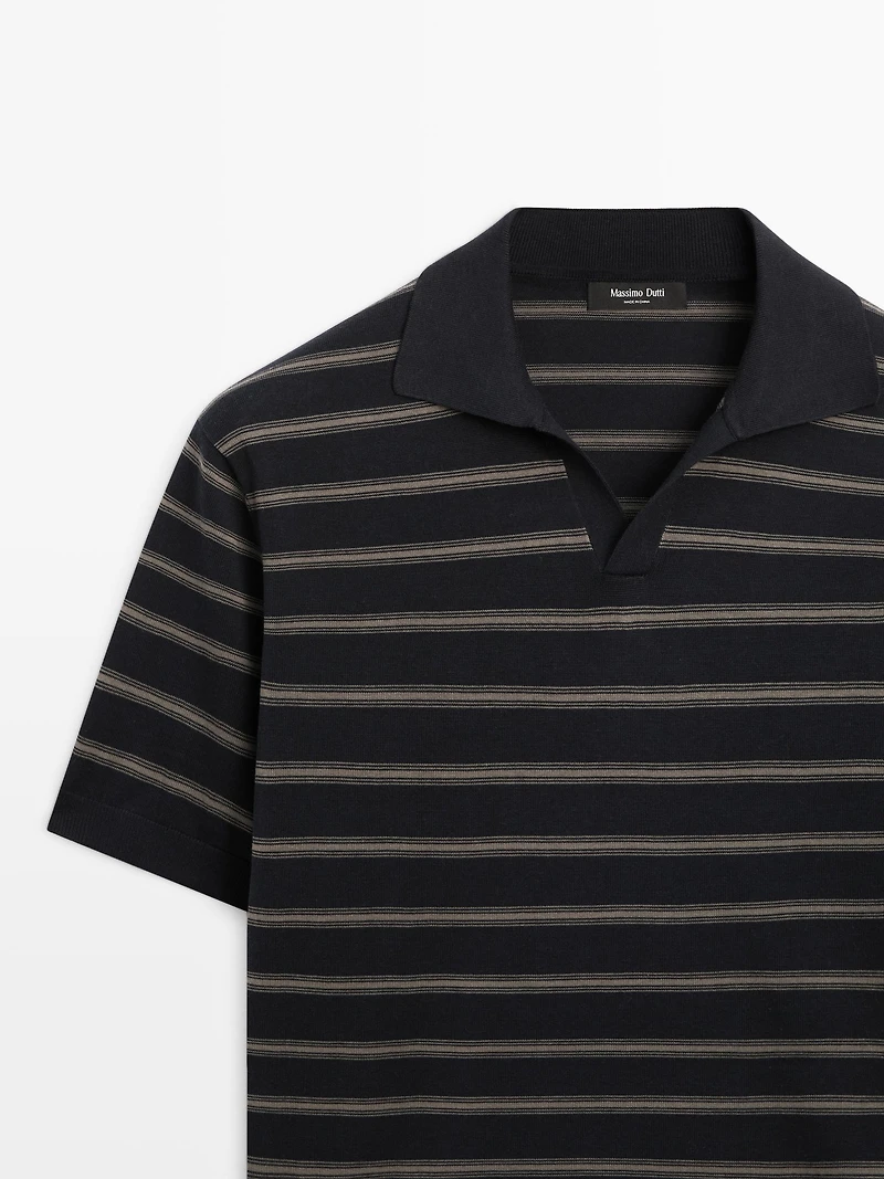 Knit polo shirt with contrast stripes