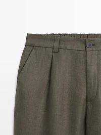 Linen trousers with herringbone detail