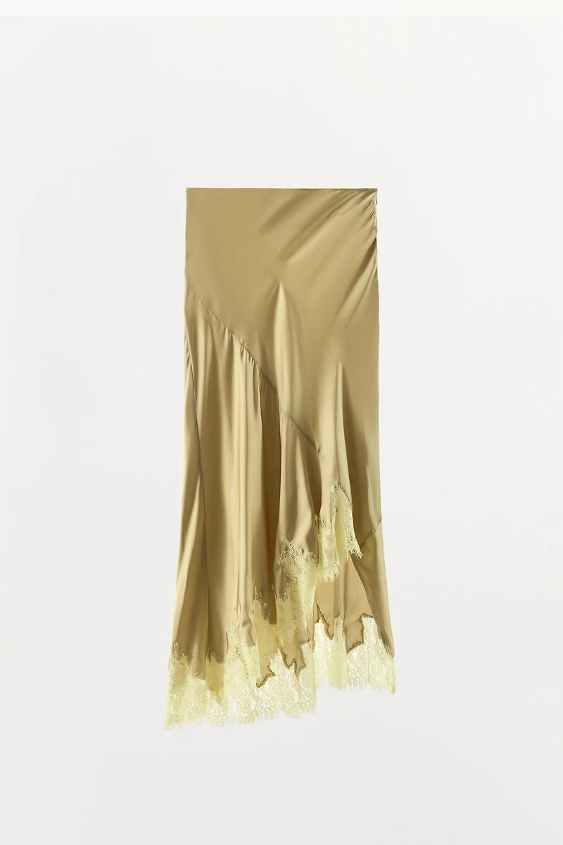 ASYMMETRIC SATIN LACE SKIRT