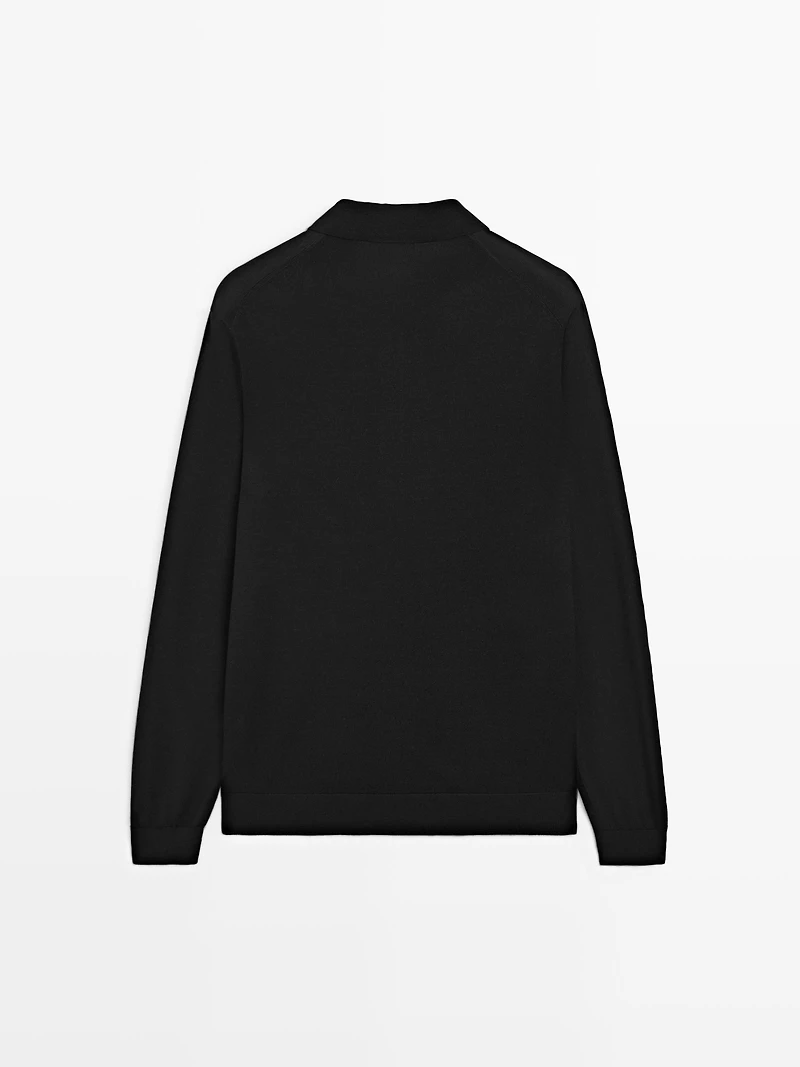 Wool knit sweater with polo collar