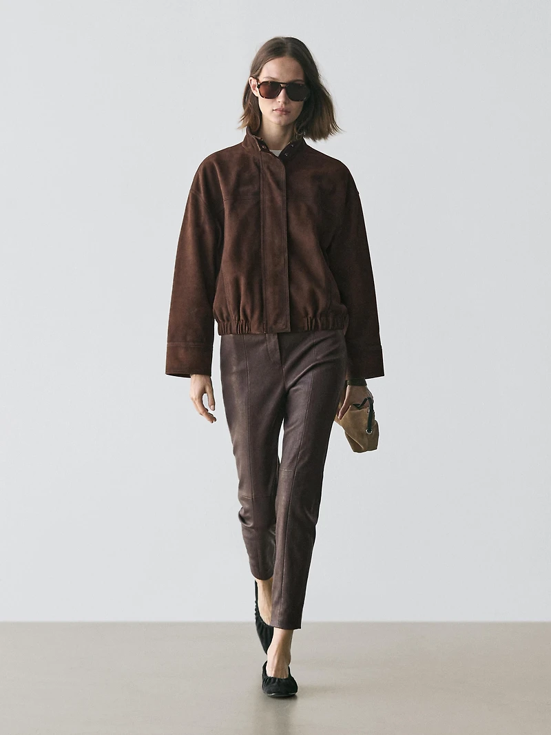 Leggings en cuir nappa avec élastiques