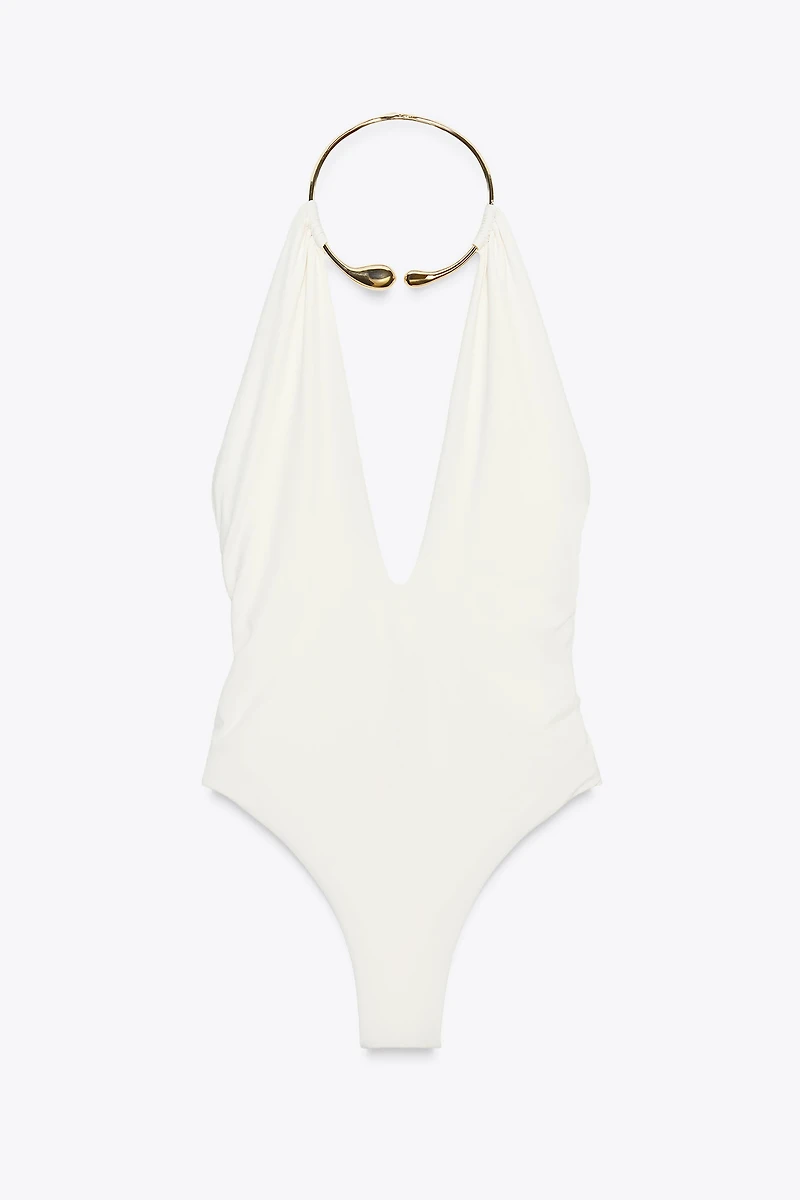 HALTER SWIMSUIT WITH METAL COLLAR