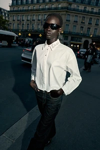 POPLIN SHIRT WITH JEWEL BEADS