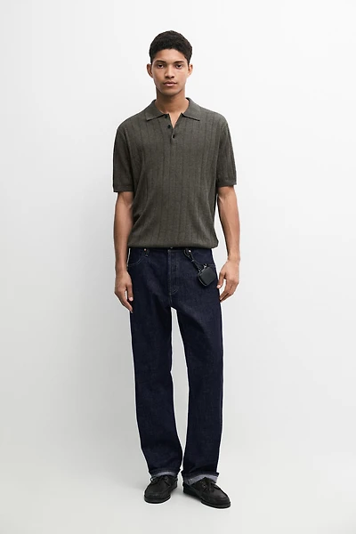 Knit cotton blend polo shirt with short sleeves