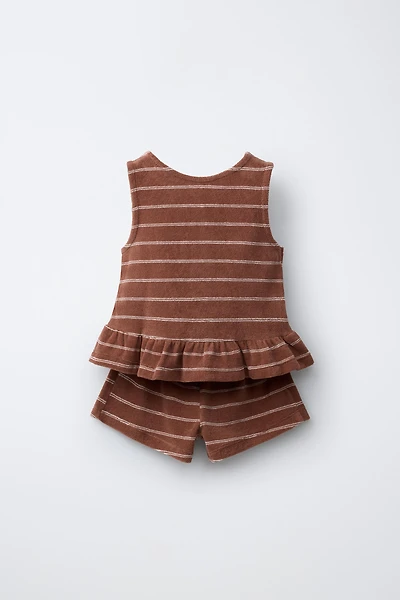 TOWEL EFFECT STRIPED T-SHIRT AND BERMUDA SET