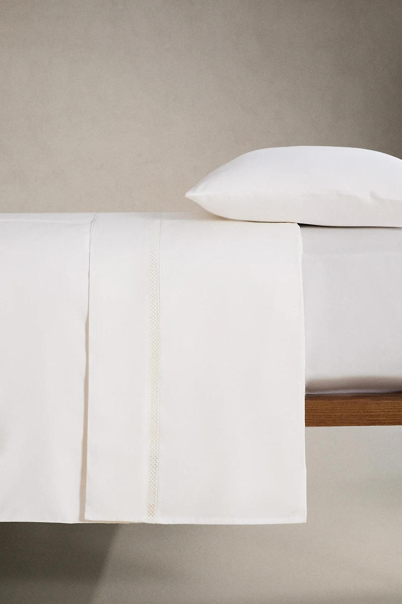 SATEEN FLAT SHEET WITH HEMSTITCHING EMBROIDERY