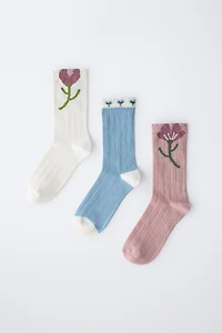 LOT DE TROIS PAIRES CHAUSSETTES FLEURS