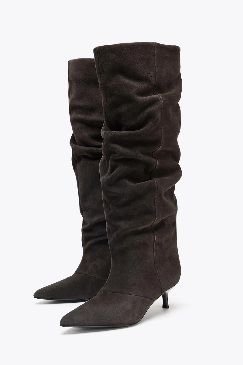 SUEDE KITTEN HEEL BOOT