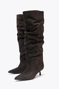 SUEDE KITTEN HEEL BOOT