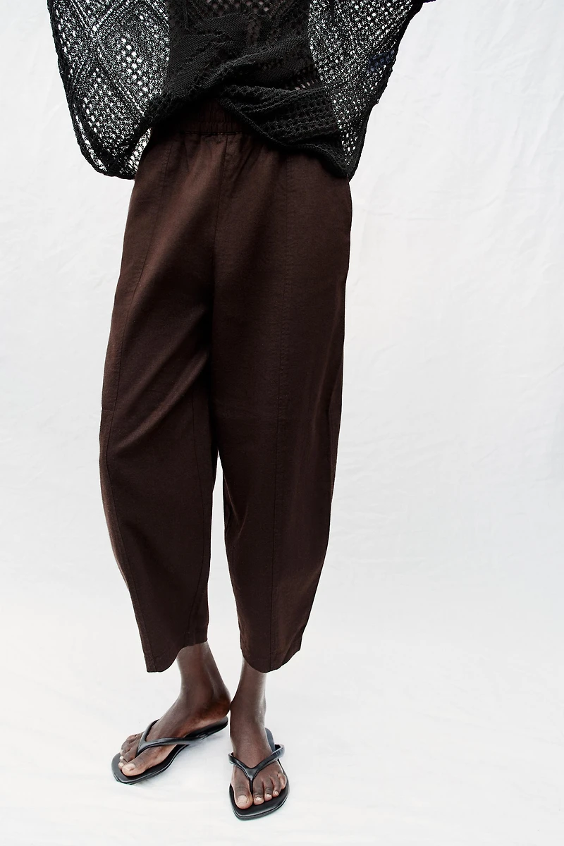LINEN BARREL PANTS