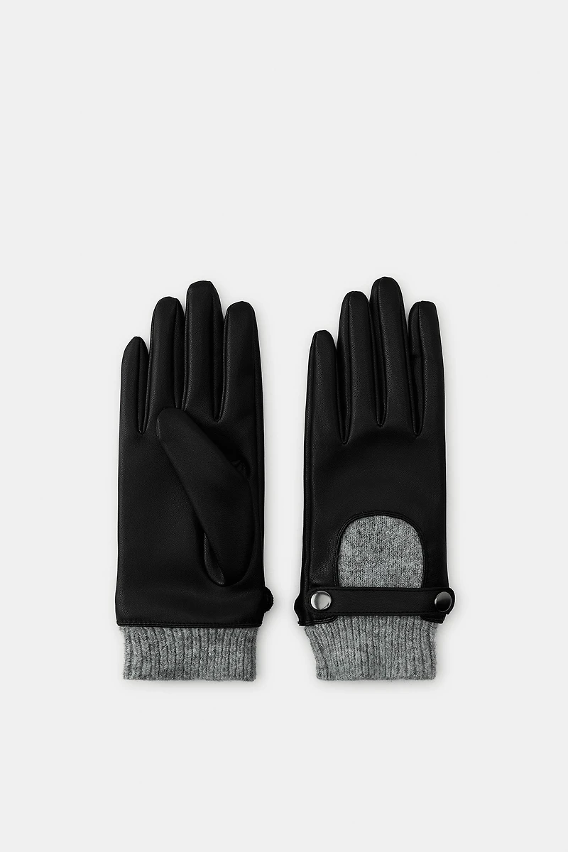FAUX LEATHER WOOL BLEND GLOVES