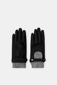 FAUX LEATHER WOOL BLEND GLOVES