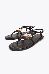 ANIMAL PRINT FURRY LEATHER SANDALS