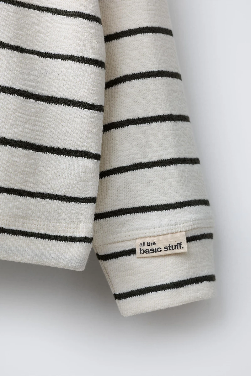 STRIPED T-SHIRT WITH LABEL TRIM