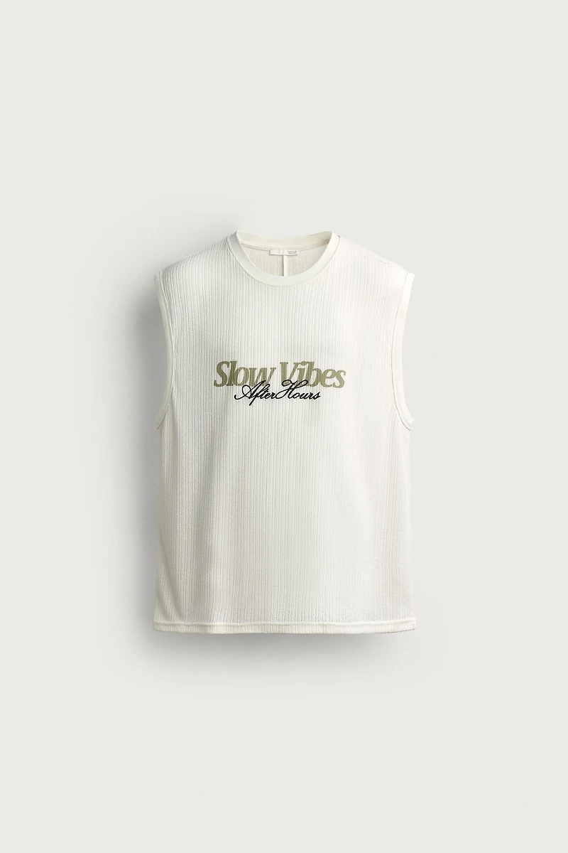 COMBINATION EMBROIDERY TEXTURED TANK TOP