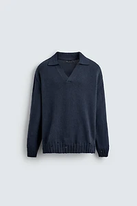 DISTRESSED KNIT POLO